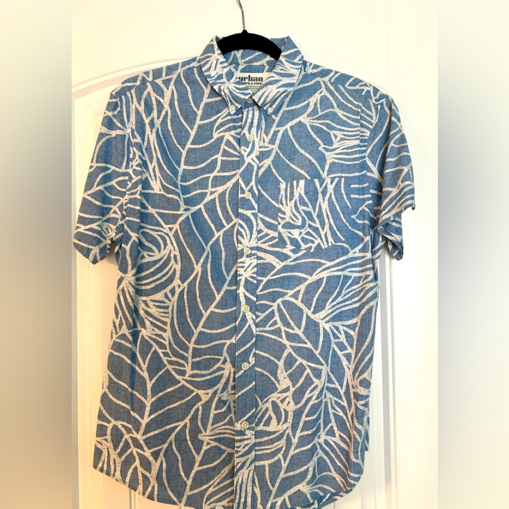 Blue and Cream Casual Button Down Shirt